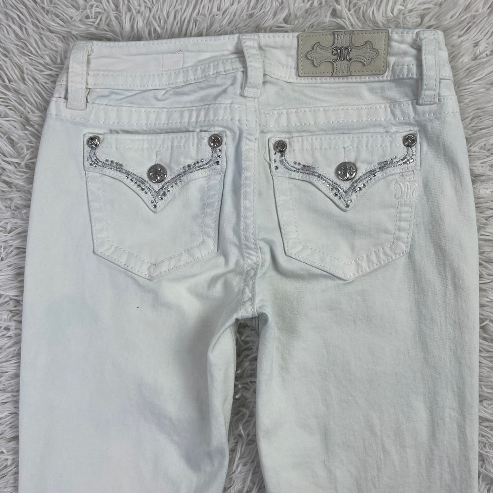 Miss Me Pants Womens 26 White Mid Rise Boot Cut Embellished Casual Denim Jeans